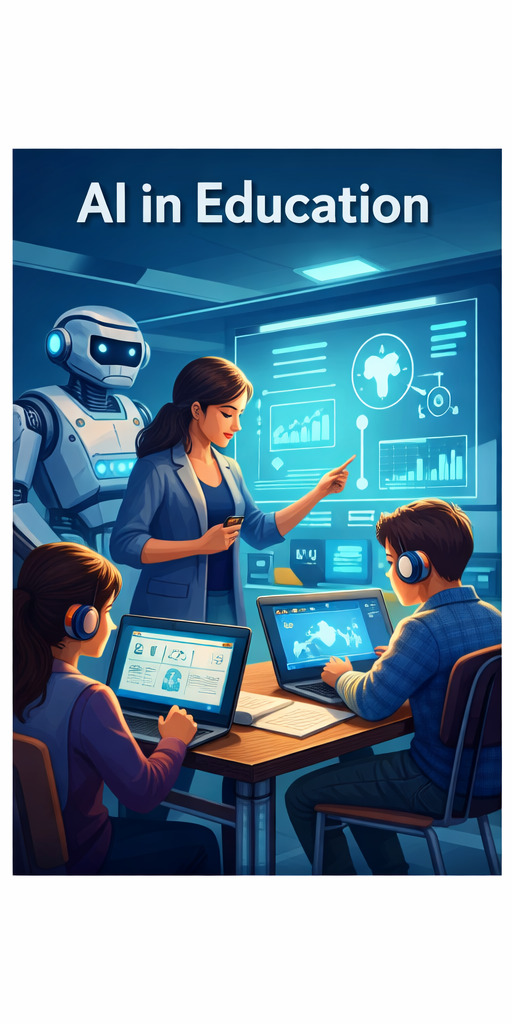 Students using computers alongside an AI assistant