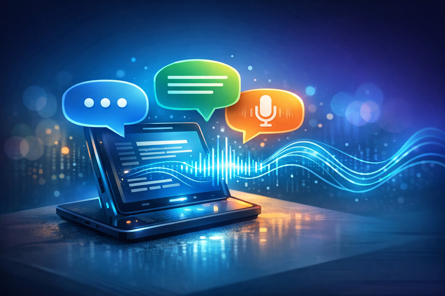 جهاز محمول يصدر فقاعات كلام ملونة وموجات صوتية